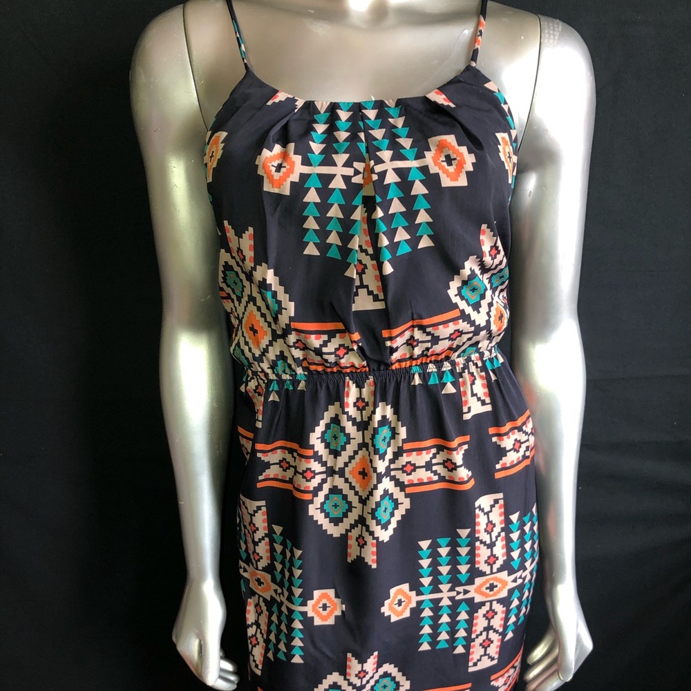 Multi colored tribal print flirty dress